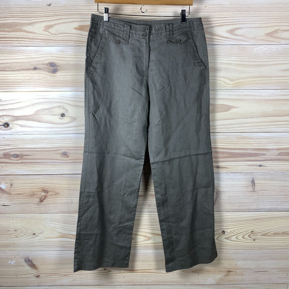 Sandro Linen Pants Womens 10 Taupe Brown Wide Leg Lagenlook Travel‎ Preppy